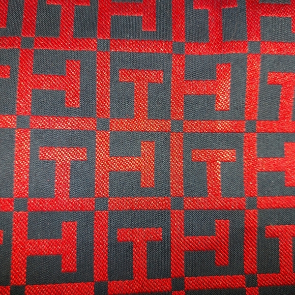 Red with dark navy pattern dress. Bold gold back zipper. Worn once - Picture 5 of 5